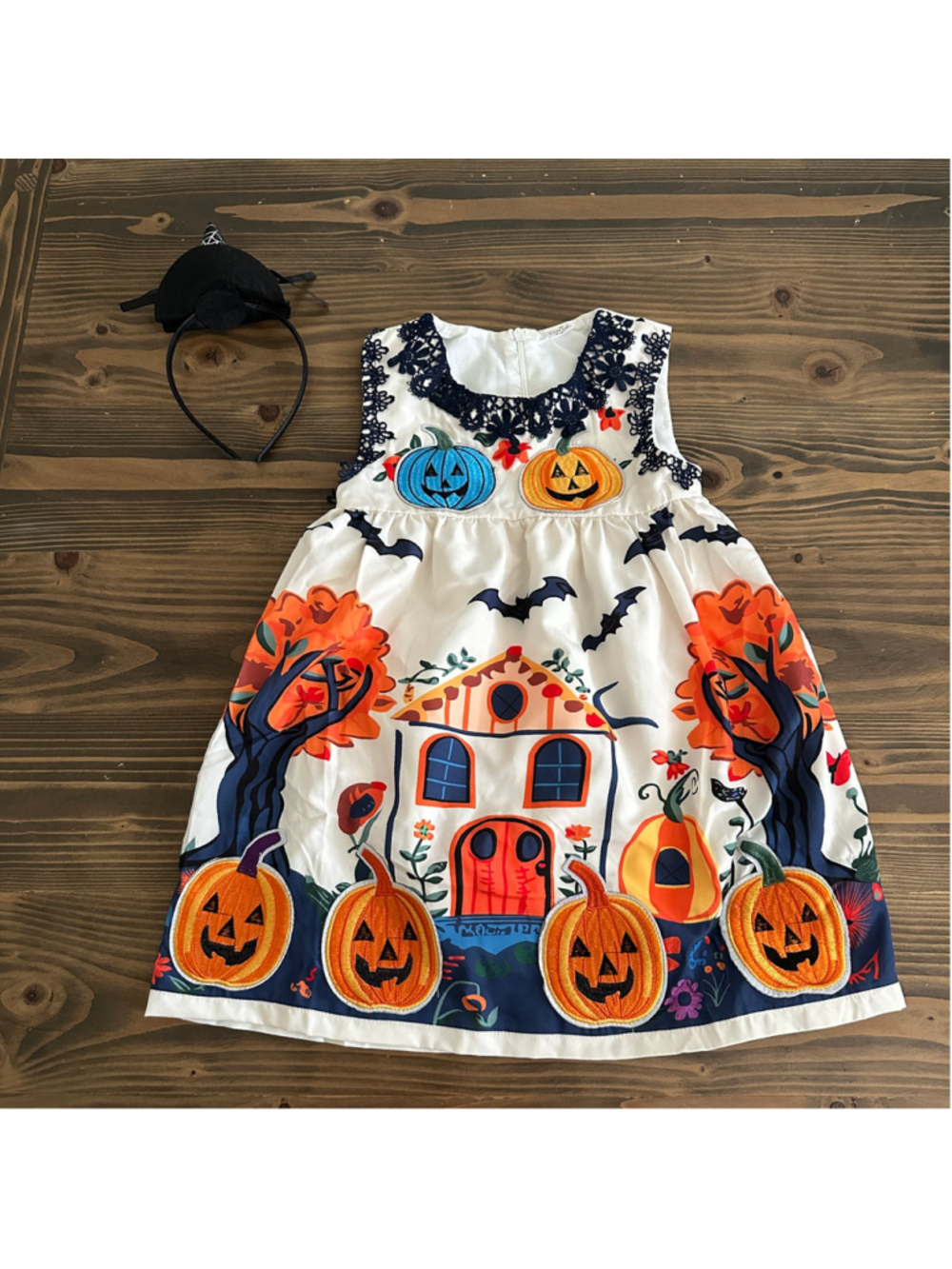 Mini Taylor Girls Halloween Dress 2T 2-3Y Pumpkin Jack O Lantern Witch Hat
